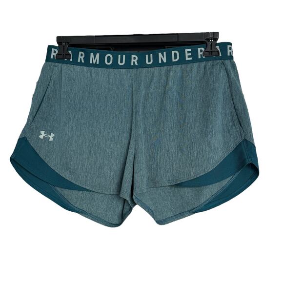 Under Armour Large Play Up 3.0 Twist Shorts Loose Fit Pockets Stretch Teal Women - Picture 1 of 5